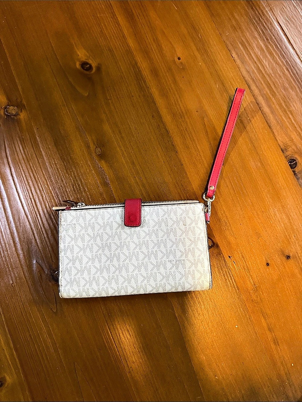 Michael Kors Jet Set Travel Double Zip Wristlet White & Red